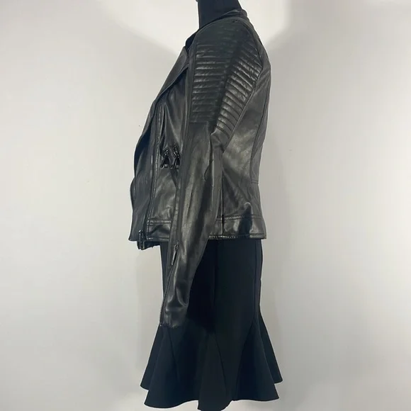 Gianni Binni Black Faux Leather Biker, Motto Jacket,XS - Picture 3 of 15